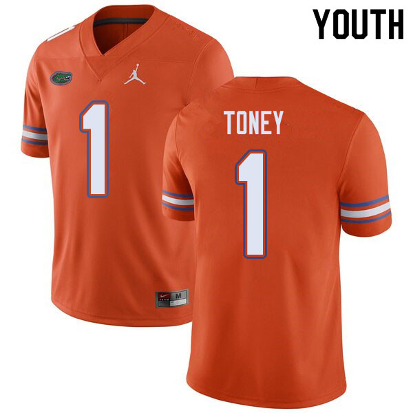 Jordan Brand Youth #1 Kadarius Toney Florida Gators College Football Jerseys Sale-Orange - Click Image to Close